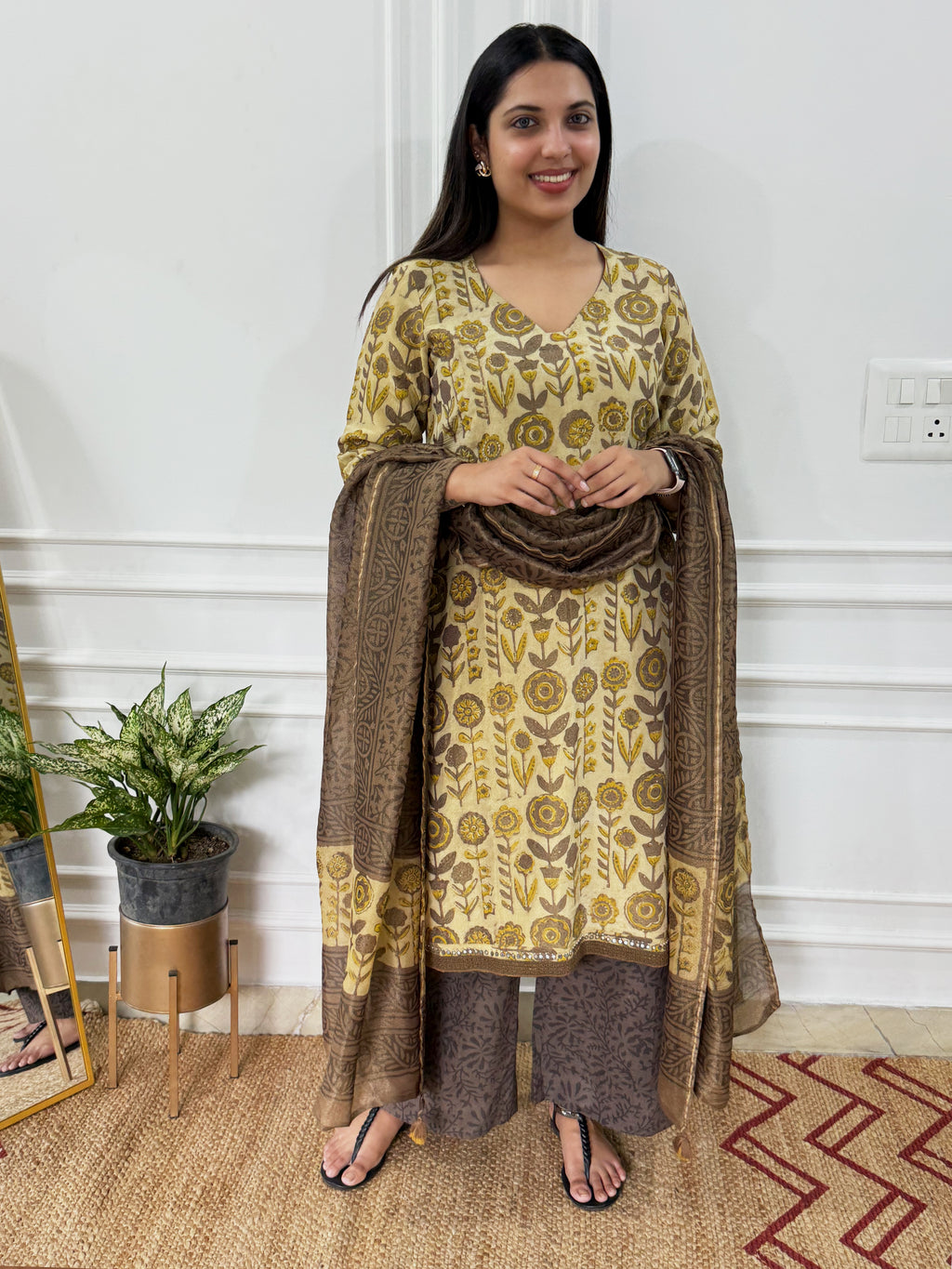 Tissue Kurta Set (Brown)